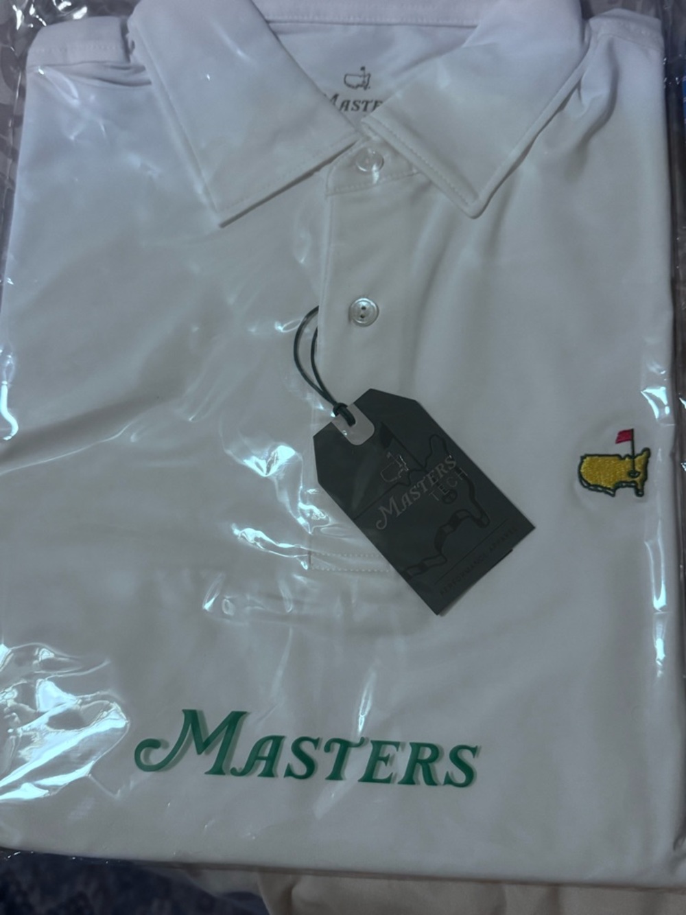 Masters White Polo with Green Masters Script and Yellow Augusta Emblem - Masters